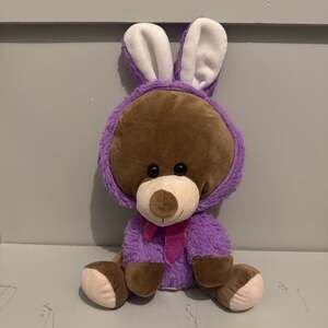 Hugfun Brown Teddy Bear Purple Bunny Rabbit Costume Plush Stuffed Animal Toy 10"